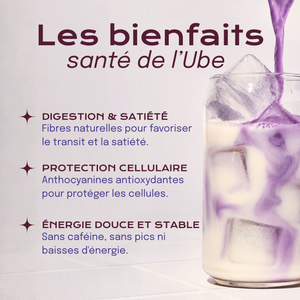 Les principaux bienfaits de la poudre d'ube Vytal Oya : fibres, antioxydants et énergie sans caféine.
